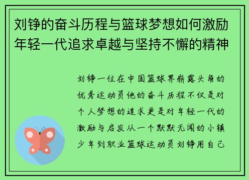 刘铮的奋斗历程与篮球梦想如何激励年轻一代追求卓越与坚持不懈的精神